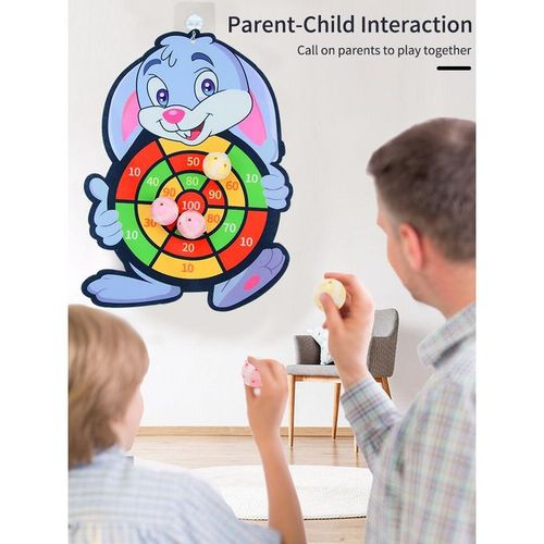Jeu de Fléchette pour Enfants Jouets Éducatif Interactif, avec 3 Balles Collantes - Thème Lapin