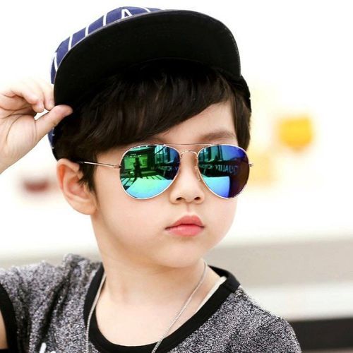 Lunette de Soleil Pilote Classique pour Enfants Mode Monture en Métal