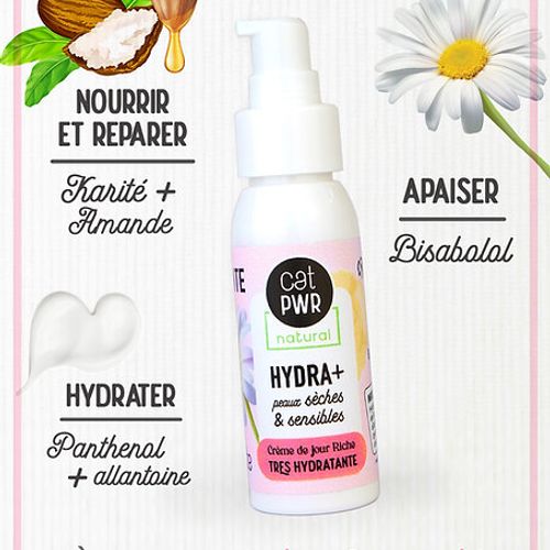 Hydra+ Crème Très Hydratante et Apaisante pour peaux Sèches et Sensibles