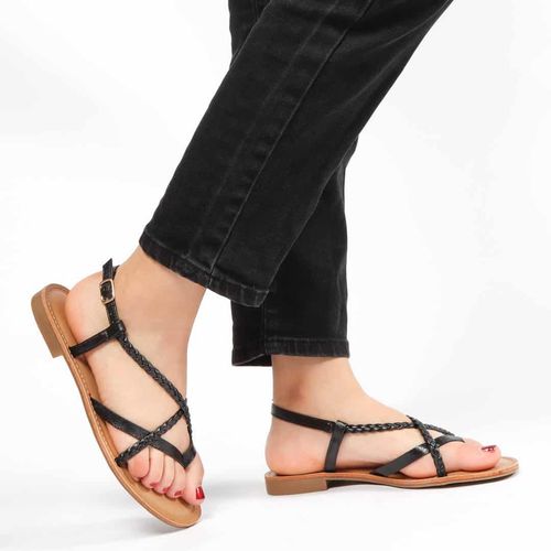 Cushy - Sandales Plates en Noir