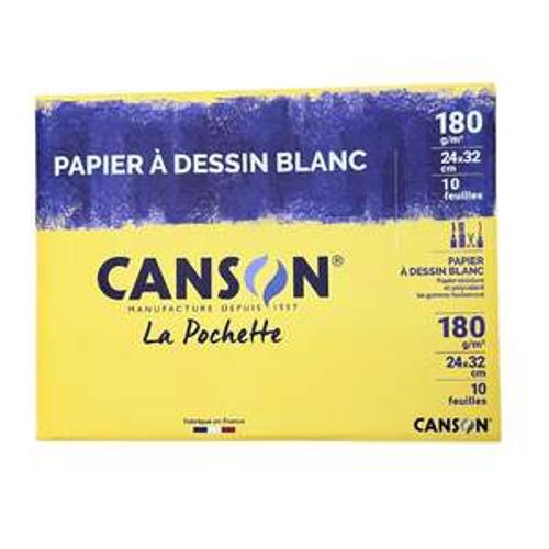 Canson Pochette Papier Dessin 10 Feuilles Blanc 24x32 180g/m2