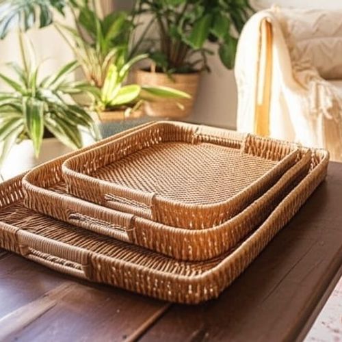 3 Plateaux De Service En Rotin
