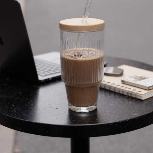 Gobelet xl Verre mug avec couvercle et Paille, 500 ml