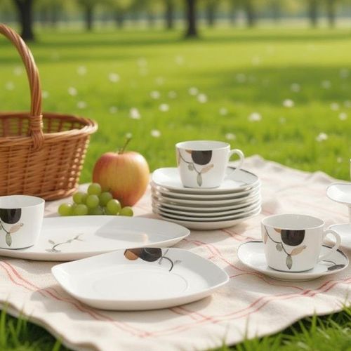 Service de table 19 pièces en porcelaine de qualité avec motifs colorés compatible lave vaissselle