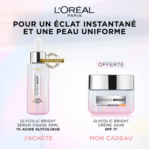 Pack  - Glycolic Bright - Sérum Visage 30ml + Crème Jour SPF17 50ml à base dacide glycolique