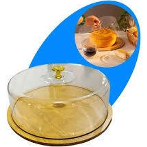 Cloche à Gâteau -Presntoir en Bambou Alimentaire avec Cloche Transparente en Plexiglace - Design Élégant - Idéal pour Gâteaux et Pâtisseries,Fromage -28cm