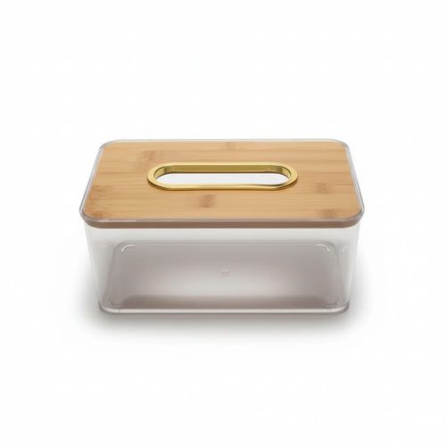 Boîte À Mouchoirs En Plexiglas Avec Couvercle En Bambou Et Ouverture Dorée