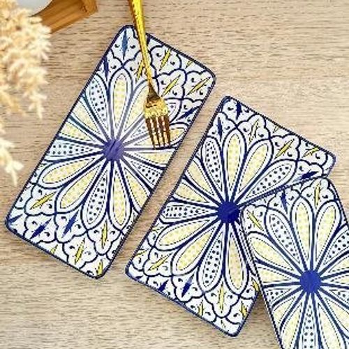 Set 2 Assietes Bleu Rectangulaire 25cm/12cm pour Salades, Gateaux et Apperitifs