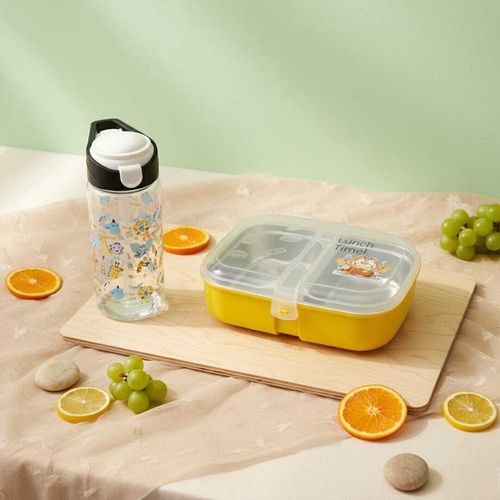 Pack Lunch Box + Gourde 500 ml en Inox & Plastique Sans BPA (avec Couverts & Boîte à Sauce)