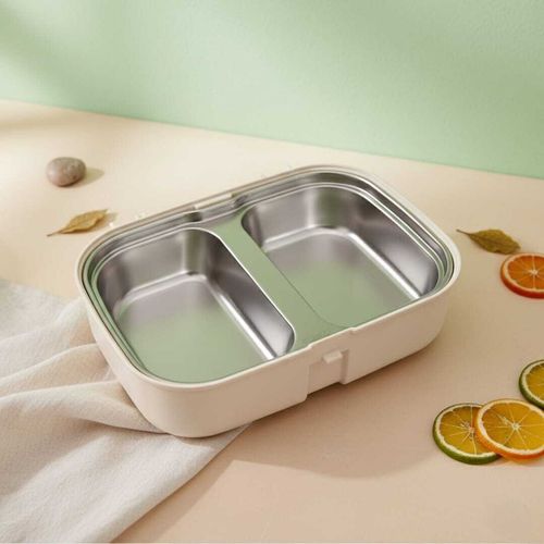 Lunch box à deux compartiments on inox -couverts en plastique alimentaire-boite à sauce -Idéal école crèche & université
