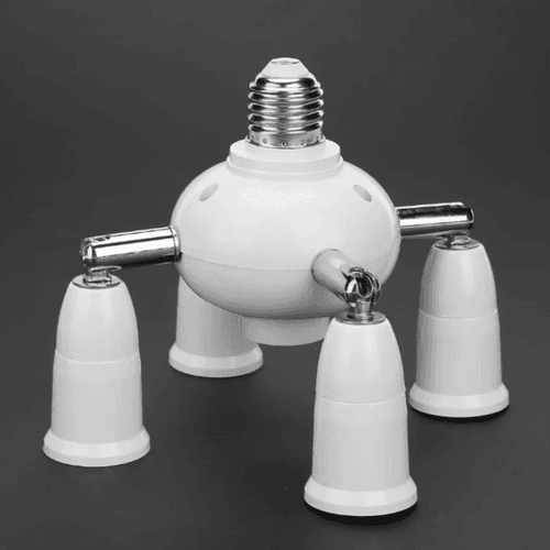 Diviseur d’ampoules Ajustable à 4 Têtes avec Base Blanche et Support de Prise.