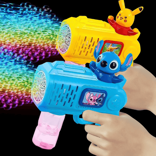 Pistolet à Bulles Électrique Stitch pour Enfants avec Liquide Inclus, Fonctionne sur Piles (Couleur Aléatoire)