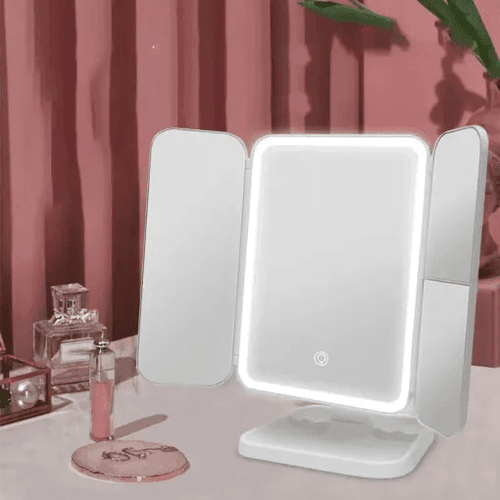 Miroir Cosmétique Led Avec Port Usb Triptyque Avec 3 Modes D’éclairage