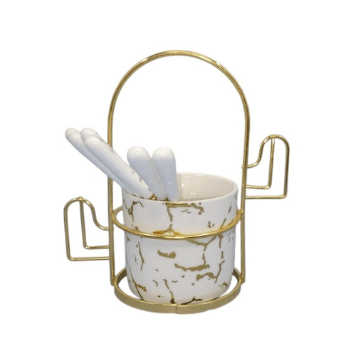 Ensemble De 6 Cuillères Avec Manches En Céramique Support De Rangement