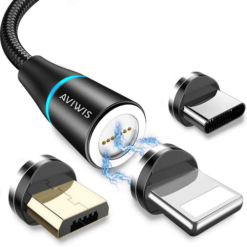 Câble magnétique Micro USB Argenté, Câble Type C pour iPhone et Android