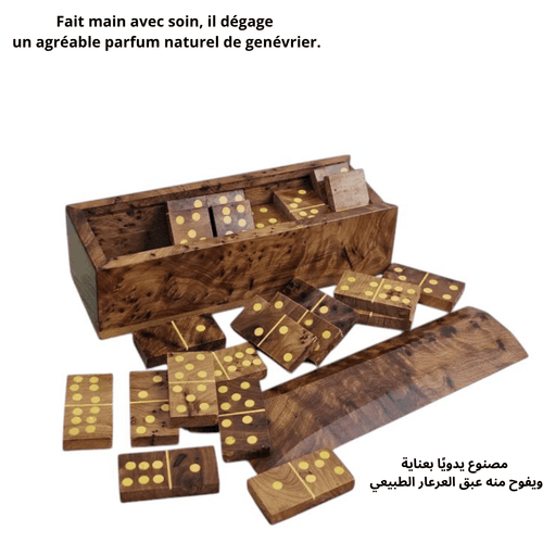 Jeu de dominos artisanal en bois de genévrier – Élégance naturelle et moment de plaisir authentique