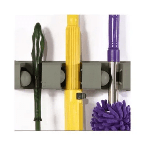 Porte-balais mural pour rangement, 3 Compartiments 4 Crochets, Porte-Mural multifonction