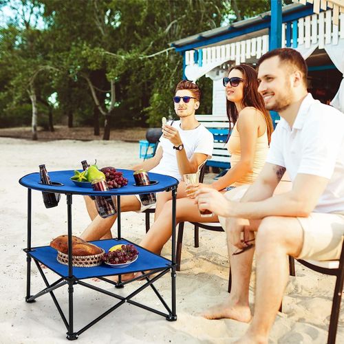 Table de Camping Pliante à 2 Niveaux avec 4 Porte-Gobelets pour pique-nique ,camping ,plage