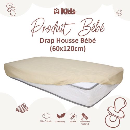 Drap Housse Bébé Beige Sable (60x120cm) // Doux & Antiallergique