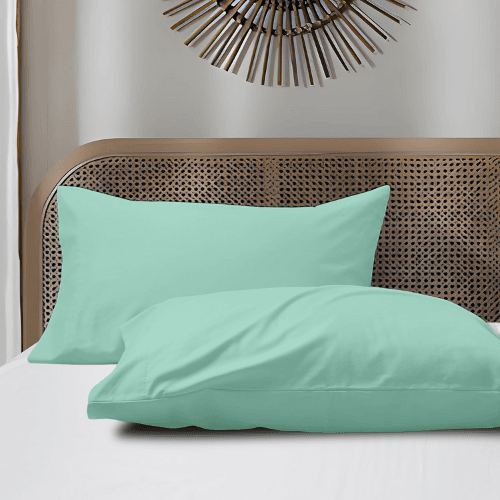 2 Taies doreiller Uni Vert  Pistache Doux & Antiallergique 45x70cm