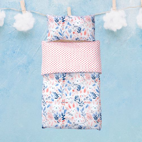 Housse de Couette Bébé Premium Double Face Câlins Lapins (Housse -115x130cm- + 1 Taies d’Oreiller -30x50 cm-)