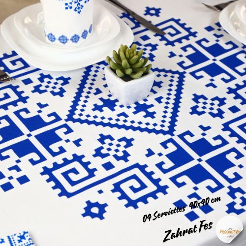 Nappe Zahrat Fès de la Collection Touches de Fès Luxueuses - Bleu