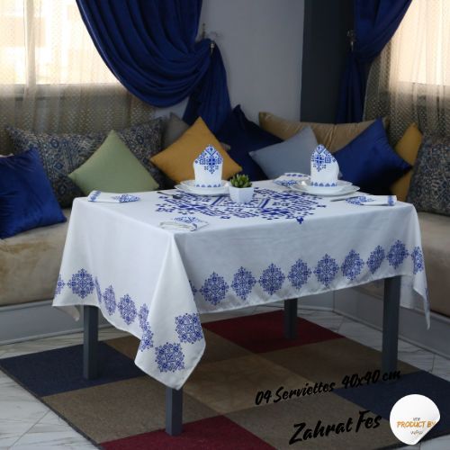 Nappe Zahrat Fès de la Collection Touches de Fès Luxueuses - Bleu