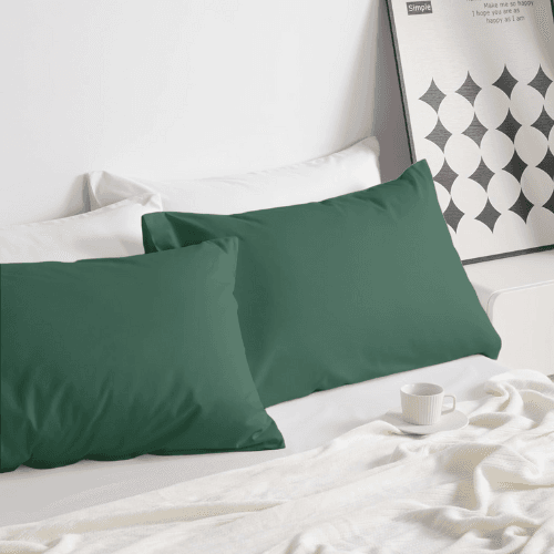 2 Taies D'oreiller Uni Vert Foncé Doux & Antiallergique 50x70cm