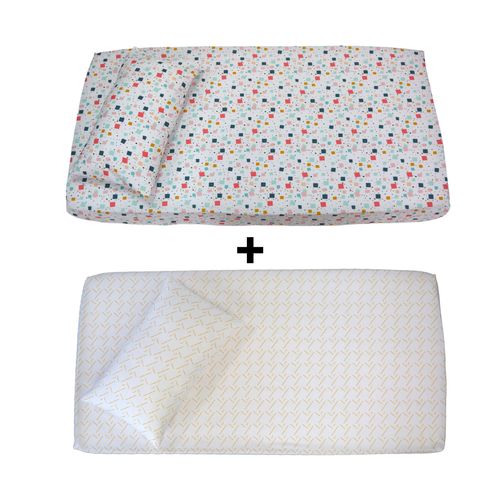 Set Draps Housse Bébé Imprimé  (2 Draps housse 60x120 cm) + (2 Taies d’Oreiller 30x50cm)