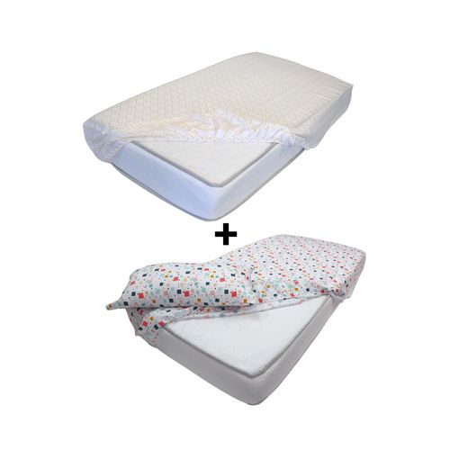 Set Draps Housse Bébé Imprimé  (2 Draps housse 60x120 cm) + (2 Taies d’Oreiller 30x50cm)