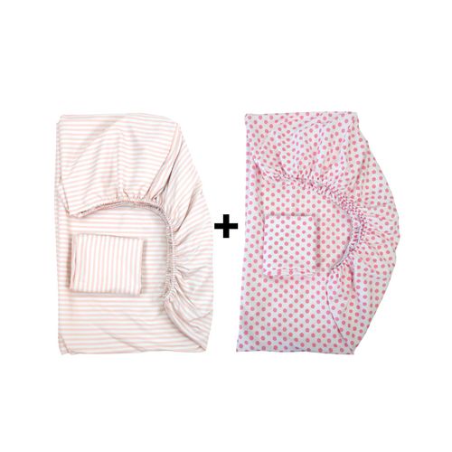 Set Draps Housse Bébé Imprimé Mélodie Rose (2 Draps housse 60x120 cm) + (2 Taies d’Oreiller 30x50cm)