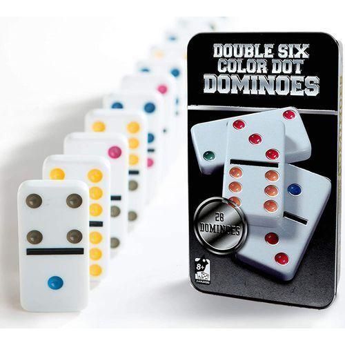 Jeux Domino 28 unités Colorés,Double Six Color Dot Dominoes, Boite métallique