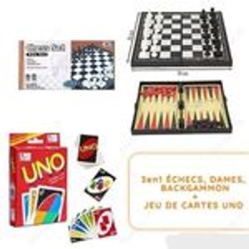 Jeu de cartes + 3en1 échecs, dames et backgammon - Pack Jeux