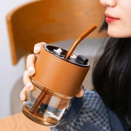 Tasse en Verre Premium avec Paille Intégrée et Étui de Protection