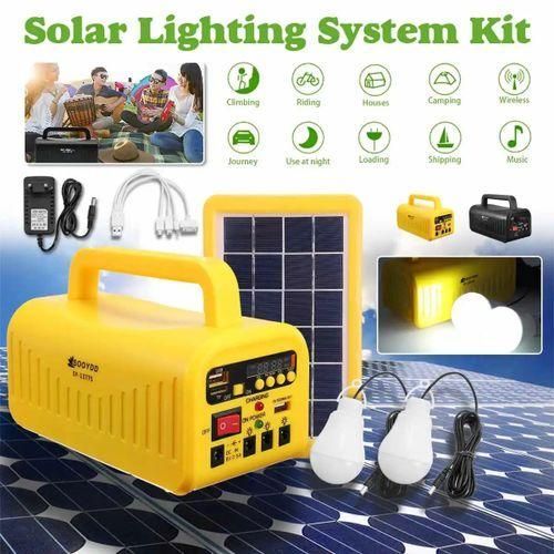 Isolar Kit système déclairage Solaire, panneau solaire avec Radio FM, lecteur MP3, deux lampes