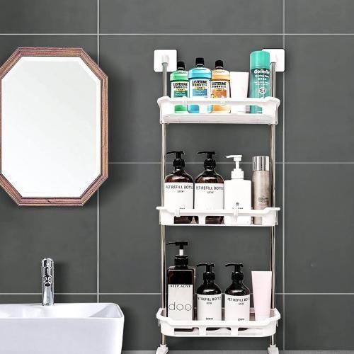 Étagère de rangement 3 niveaux pour salle de bain avec crochets