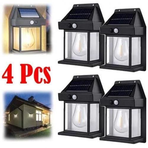 Pack 4 Lampe murale solaire avec détecteur de mouvement, Style Chalet