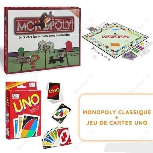 Monopoly classique + Jeu de cartes UNO - Pack Jeux