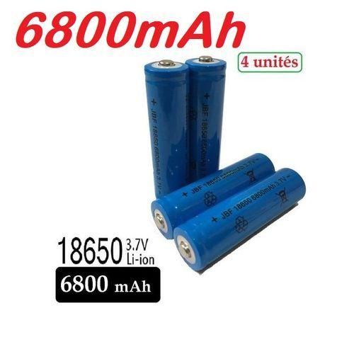 4 batteries rechargeable 3.7V 18650 Li-ion, puissance 6800 mAh