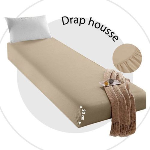 Drap Housse - Beige - Antiallergique - 90x200 cm - Coton Naturel