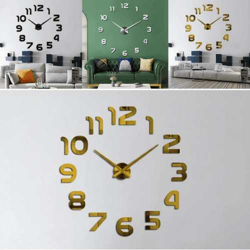 Grande horloge murale autocollante 3D – Design élégant (colleur aléatoire)