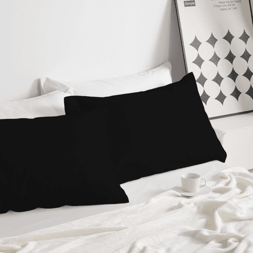2 Taies d'Oreiller Uni Noir Élégance (50x70cm) // Doux & Antiallergique 
