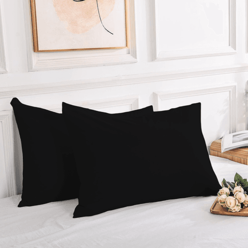 2 Taies d'Oreiller Uni Noir Élégance (50x70cm) // Doux & Antiallergique 