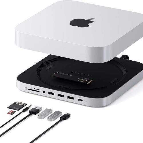 Stand + hub pour MacMini avec NVMe Silver