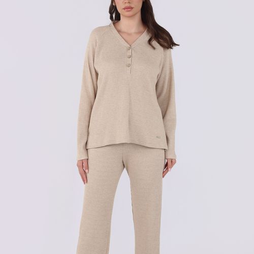 Ensemble Pyjama à Col V et Boutons | Collection Waffle