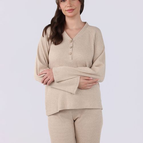 Ensemble Pyjama à Col V et Boutons | Collection Waffle