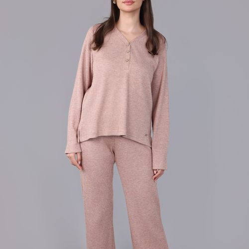 Ensemble Pyjama à Col V et Boutons | Collection Waffle