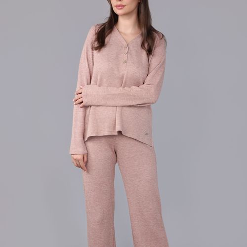 Ensemble Pyjama à Col V et Boutons | Collection Waffle