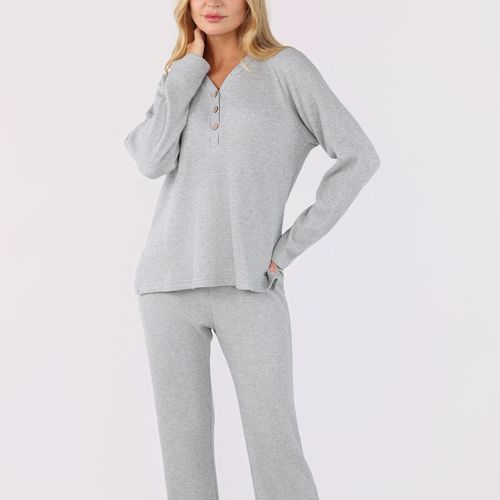 Ensemble Pyjama à Col V et Boutons | Collection Waffle