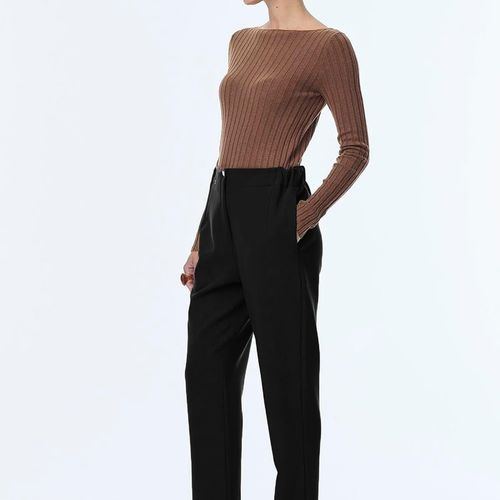 Pantalon cigarette à taille élastique et boutons